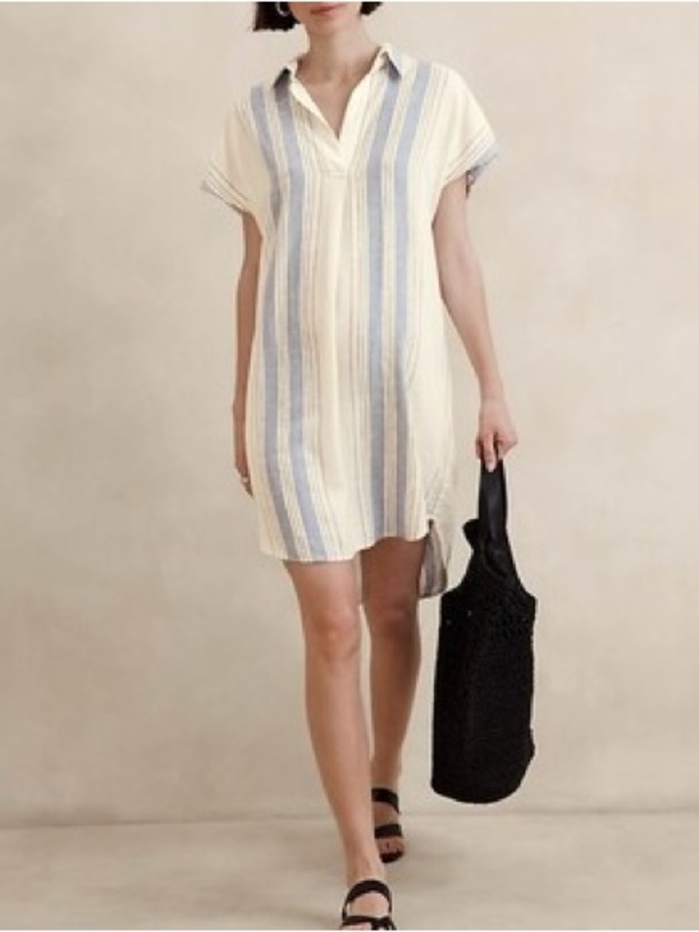 Banana Republic Factory Cream and Light Blue Vertical Stripe Mini Dress